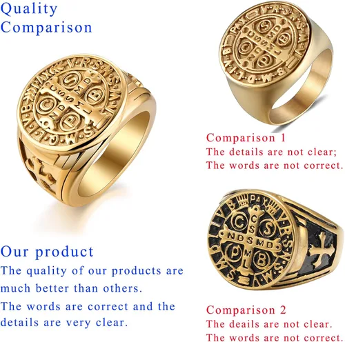 Vista 3 de Anillo para hombre de San Benito exorcismo de acero inoxidable católico romano Cruz protección Navidad