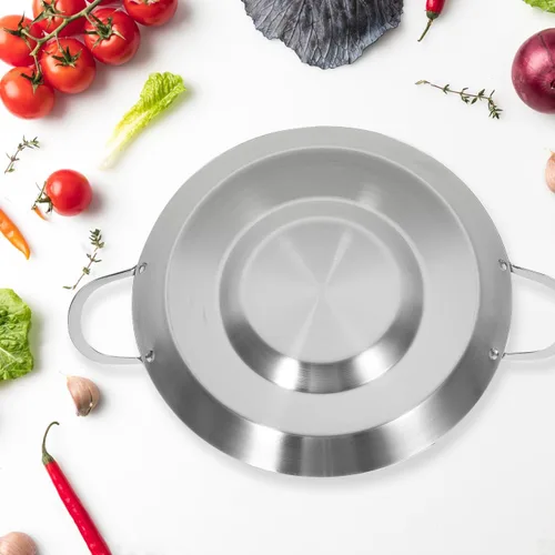 Vista 7 de Hemoton Sartén mexicana cóncava de acero inoxidable de 19.7 pulgadas para freír y freír compatible con cocinas de gas y de inducción