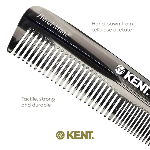 Vista 5 de Kent R7T - Peine de pelo de dientes finos y dientes anchos de grafito negro, peine de bolsillo hecho a mano para hombres, el mejor peine para barba