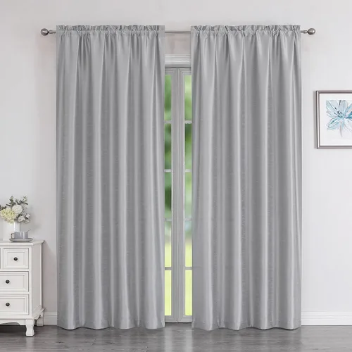 Vista 9 de Chyhomenyc Uptown - Cortinas negras de 24 pulgadas de largo, 2 paneles, cortinas cortas de seda sintética para oscurecer la habitación, cortinas