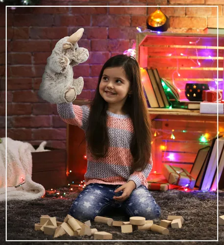Vista 4 de DolliBu - Marioneta de mano de alce de peluche, súper suave, juguete de alce para niños, marionetas educativas para enseñar animales salvajes
