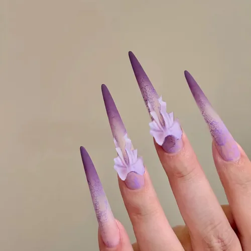 Vista 20 de BABALAL Uñas postizas largas a presión de estilo stiletto, uñas postizas francesas de lujo, con pegamento, diseño de diamantes de imitación