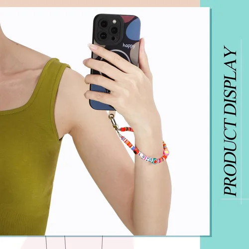 Vista 6 de LEIFIDE Correa de muñeca con cuentas para teléfono, correa de muñeca con cuentas de frutas, correas de muñeca Kawaii, pulsera desmontable