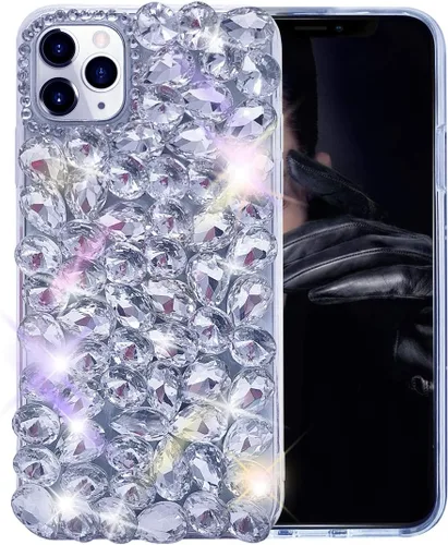 Vista 2 de Funda con purpurina para iPhone 14 Pro Max, 3D Bling Sparkle de lujo brillante con diamantes de imitación de diamantes de imitación cubierta