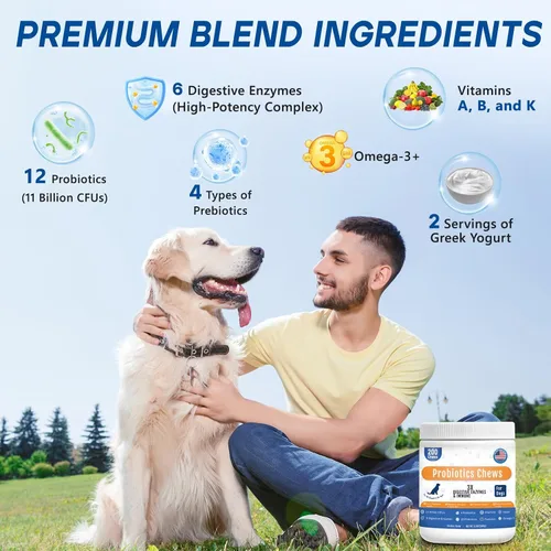 Vista 2 de Probióticos para Perros, Masticables Probióticos para Perros para Levadura, Salud Intestinal, Digestiva e Inmunológica, Alivio de Picazón en Orejas