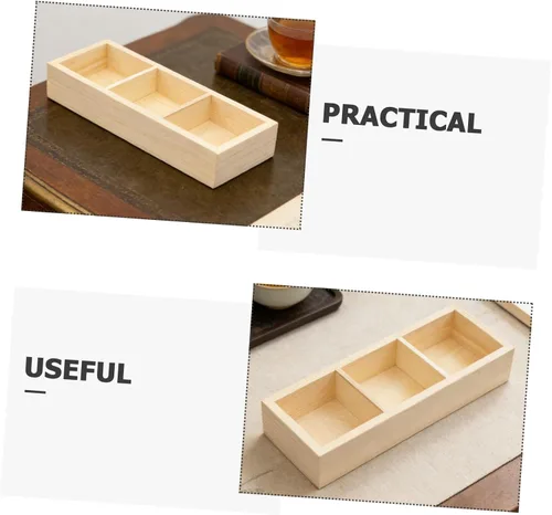 Vista 3 de Tea Bag Organizer Box, 3 Compartment Wooden Storage Box
