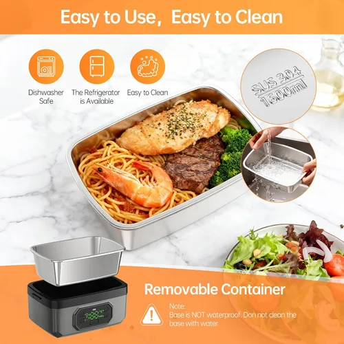 Vista 6 de Lonchera eléctrica inalámbrica recargable de 24000 mAh para adultos, calentador de alimentos de 1.6 L con temporizador y a prueba de fugas