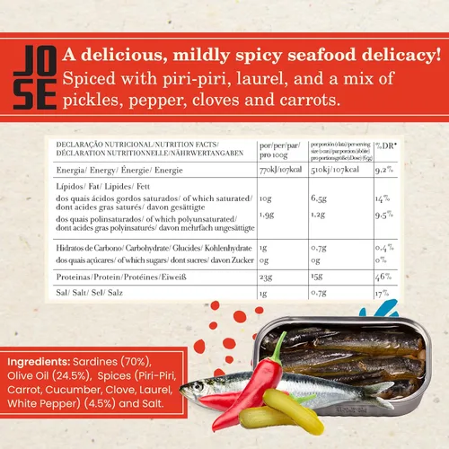 Vista 2 de Jose Gourmet Sardinas pequeñas especiadas, 3.17 oz