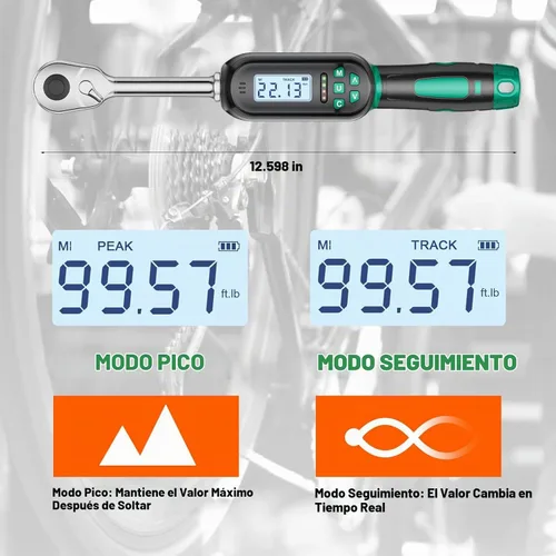 Vista 4 de Llave dinamométrica digital KOEORWS de 1/2 pulgada, 5.02-99.57 pies-libra/6.8-135 Nm, llave dinamométrica electrónica con valor preestablecido