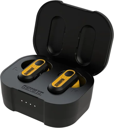 Vista 8 de DEWALT Audífonos inalámbricos verdaderos de alta resistencia, auriculares Bluetooth con estuche de carga tipo C incluido, 37 horas de duración