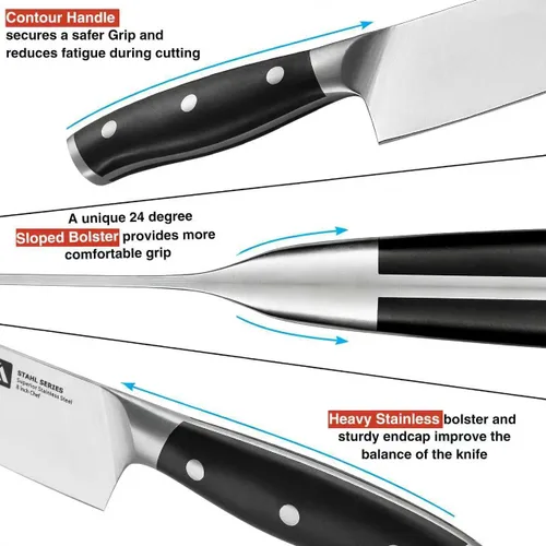 Vista 2 de Stahl Juego de Bloques de Cuchillos de Acero Alemán Exclusivo de Alto Carbono de 19 Piezas (Negro) Premium Knife Set, Long-Lasting Sharpness