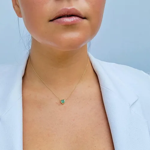 Vista 26 de 18K Solid Yellow Gold Genuine Gemstone Choker Necklace, 15 inches Chain Pendant Dainty Necklace gift for her