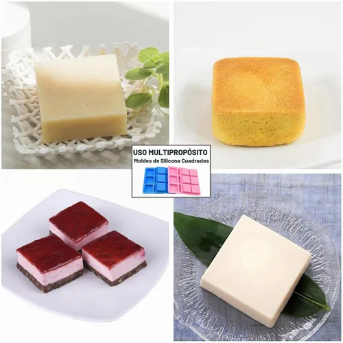 Vista 6 de Bangp Paquete de 4 moldes cuadrados para jabón, moldes de silicona antiadherentes de 6 cavidades, bandejas cuadradas para cubitos de hielo, moldes
