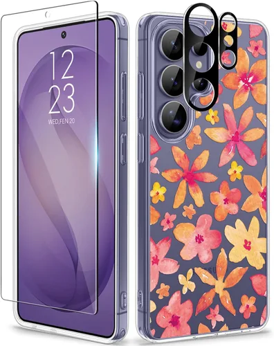 Vista 51 de GVIEWIN Funda para Samsung Galaxy S25, transparente, delgada, no 1-Floratopia/Colorido