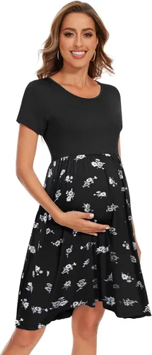 Vista 4 de Vestido de maternidad de manga corta para mujer, ropa de embarazo con bolsillos