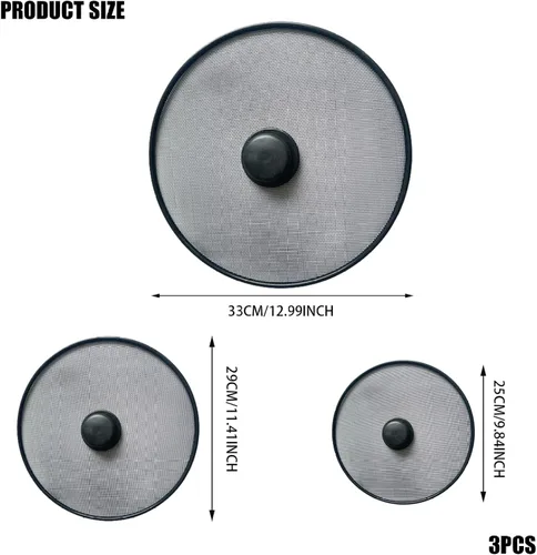 Vista 2 de 3 piezas de sartén protector contra salpicaduras de grasa pantalla de malla a prueba de aceite tapa de olla accesorios de cocina para cocinar