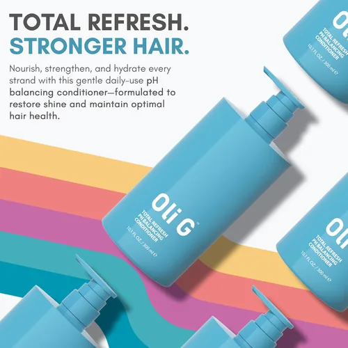 Vista 2 de Oli G Total Refresh - Acondicionador diario ligero para todo tipo de cabello, con aceite de marula, manteca de karité, proteínas botánicas