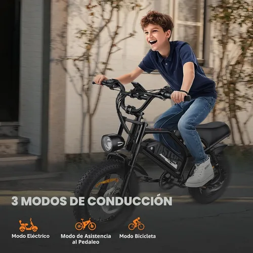 Vista 4 de VDL Bicicleta eléctrica de montaña para adolescentes/adultos, bicicleta eléctrica de neumático grueso de 16 pulgadas, motor de asiento más ancho