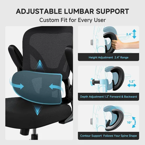 Vista 4 de Silla de oficina de malla, silla de escritorio ergonómica cómoda de 330 libras con soporte lumbar ajustable, sillas ejecutivas para computadora