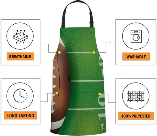 Vista 4 de oFloral Delantal de campo de fútbol americano y pelota, unisex, ajustable, delantal de chef de cocina, delantal para mujeres y hombres para cocina