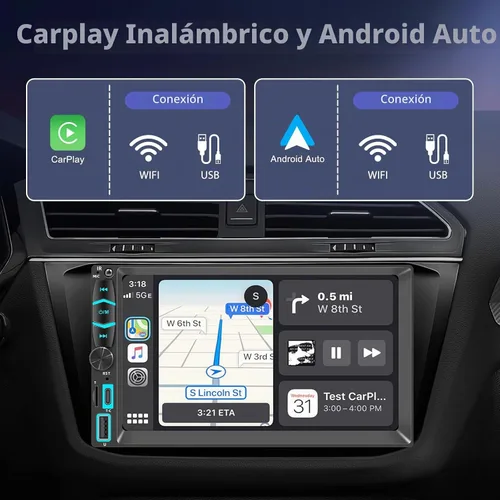 Vista 3 de Pantalla de radio estéreo inalámbrica de doble DIN para receptores de audio de automóvil, Bluetooth Car Play Android Auto Touchscreen, Mirror Link