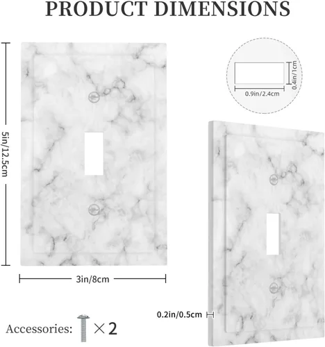 Vista 5 de Cubierta de interruptor de luz de palanca individual de mármol blanco y gris, placa frontal de plástico de 1 pandilla para decoración del hogar, 5 x