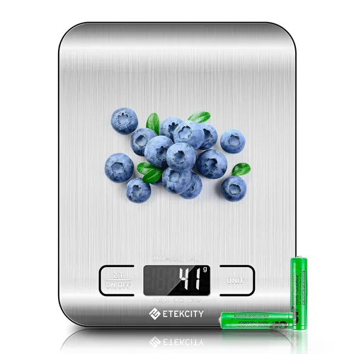 Vista 2 de Etekcity Báscula digital de cocina de 11 libras, acero inoxidable 304 con cuencos extraíbles y LCD retroiluminado