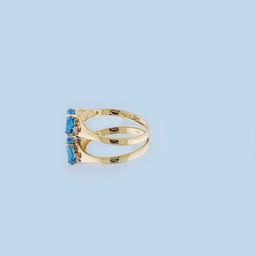 Vista 6 de Galaxy Gold GG Anillo de oro amarillo de 18 quilates con diamantes naturales y topacio azul