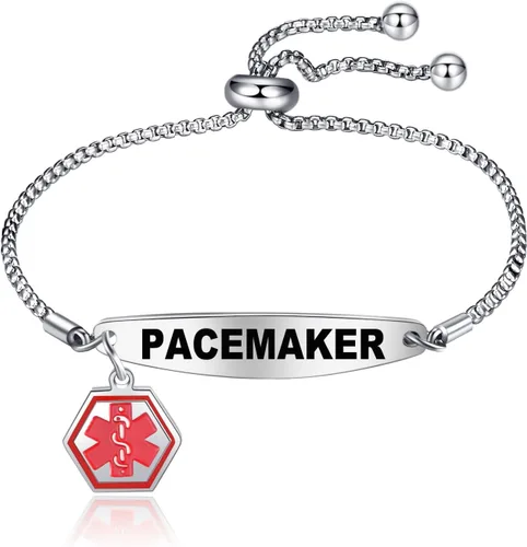 Vista 9 de Pulseras de alerta médica para mujer, pulseras de identificación médica con grabado láser gratis, pulseras ajustables de acero inoxidable grabado