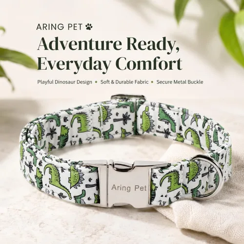 Vista 219 de Aring Pet Collar de algodón, ligero y ajustable, con hebilla de liberación rápida, para perros pequeños, medianos y grandes, para cachorros, S, Hoja
