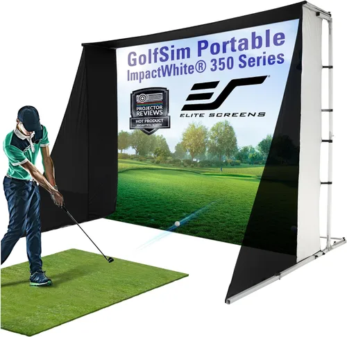 Vista 10 de Elite Screens - Pantalla de impacto de golf de 9.8 x 8 pies con ojales, pantalla de proyección multideporte para simuladores de golf en casa