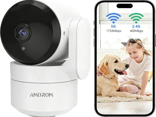 Vista 14 de AMOROM Cámara de seguridad para interiores 360° con panorámica/inclinación, monitor para mascotas, perros y bebés, visión nocturna HD 1080P