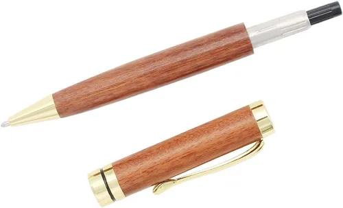 Vista 3 de Gullor Bolígrafo retráctil hecho a mano de palisandro, pluma de madera natural, clip de oro
