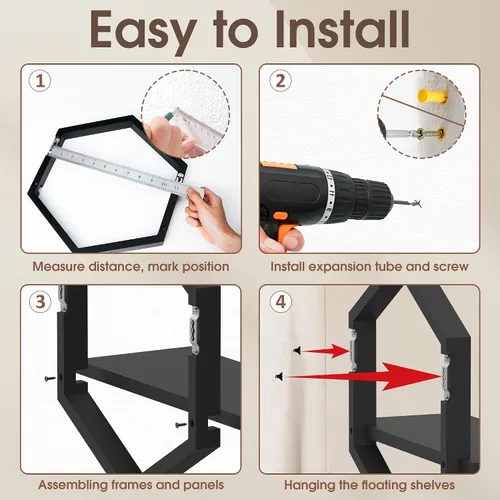 Vista 8 de KALYLOC Estantes flotantes para pared, juego de 2 estantes colgantes