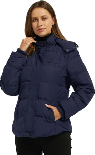 Vista 3 de Wantdo Abrigo de invierno cálido con capucha para mujer, chaqueta acolchada gruesa con capucha extraíble