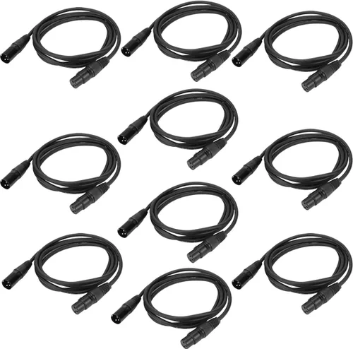 Vista 7 de Cable DMX de 3.2 pies, 10 cables de señal DMX de 3.3 ft, cables de señal, cable de señal XLR macho a hembra de 3 pines con conectores de metal