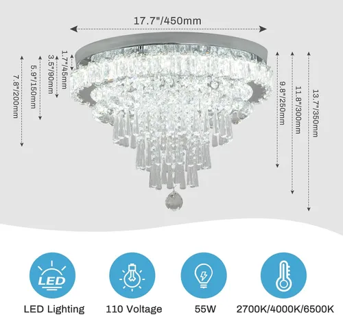 Vista 3 de CLAIRDAI Lámpara de araña moderna de cristal redonda LED, luminarias de luz de techo de cristal, lámpara de araña de montaje empotrado, lámpara