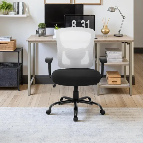 Vista 7 de PayLessHere Silla de escritorio ergonómica, silla de oficina, silla de computadora de 500 libras con soporte lumbar, asiento ancho, brazos de Blanco
