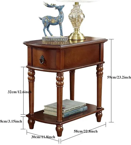 Vista 3 de Mesa auxiliar de sofá, mesa auxiliar de madera, mesa auxiliar estrecha con estante de almacenamiento abierto y cajón, mesa auxiliar rectangular