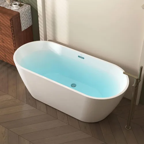 Vista 8 de FerdY Bali - Bañera de acrílico independiente, bañera de inmersión independiente con forma graciosa, certificado CUPC blanco brillante, drenaje