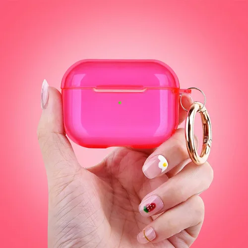 Vista 4 de AIRSPO Funda transparente para AirPods Pro, TPU suave, transparente, compatible con carga inalámbrica, rosa neón