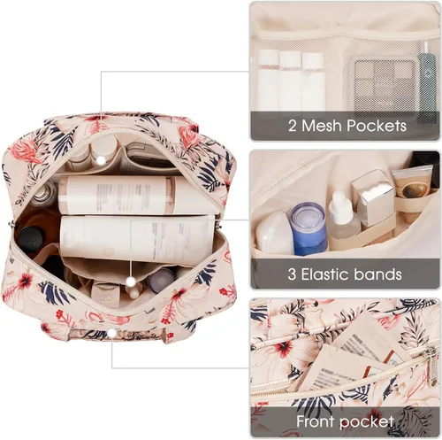 Vista 4 de Narwey Neceser de tamaño completo para mujer, bolsa de maquillaje grande, organizador de viaje, bolsa de cosméticos para accesorios esenciales
