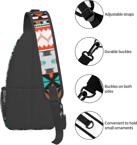 Vista 4 de Bolso bandolera con diseño azteca, mochila cruzada del suroeste nativo americano geométrico cheurón colorido patrón azteca deportes viajes
