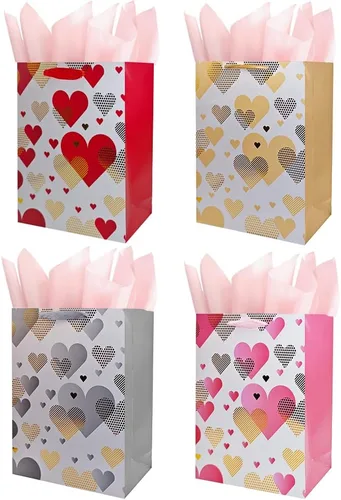 Vista 7 de Colodeol 4 Piezas Bolsas de Regalo del Día de San Valentín de 16.8" con Papel de Seda, Bolsa Extra Grande del Día de San Valentín con Asas Bolsas