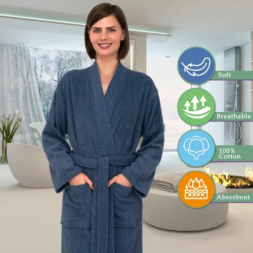 Vista 5 de TowelSelections Terry bata de baño tipo kimono de algodón turco, fabricada en Turquía, para mujer
