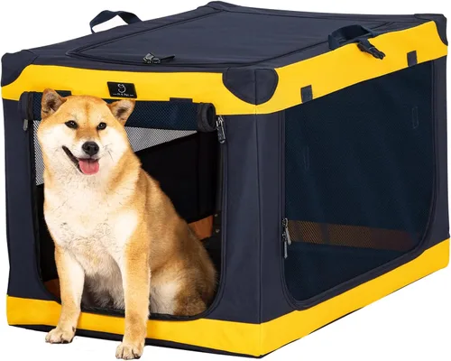 Vista 22 de Jaula suave de 36 pulgadas para perros grandes, perrera de viaje portátil con cremalleras bloqueables, base impermeable, funda lavable, marco