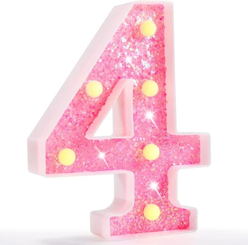 Vista 38 de Pooqla Luces de números de marquesina, números de luz rosa para niñas de 10.º cumpleaños, funciona con pilas, luz nocturna de número con purpurina