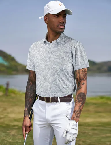 Vista 123 de TAPULCO Camisetas tipo polo de secado rápido para hombre, diseño de camuflaje, atléticas, ligeras, transpirables, casuales, para golf