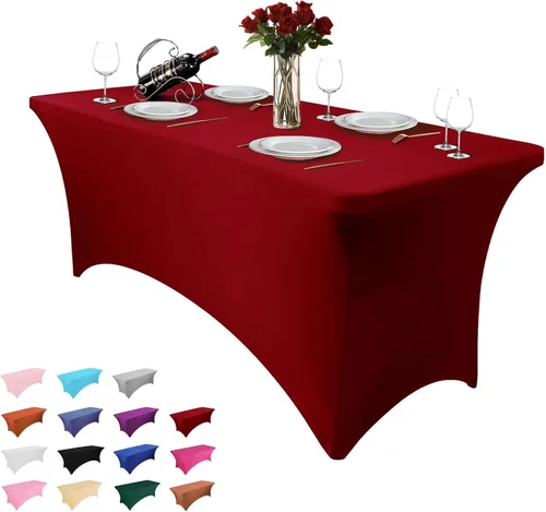 Vista 21 de Paquete de 2 manteles rectangulares de 4 pies para manteles rectangulares color gris azulado, elásticos, manteles de elastano para eventos