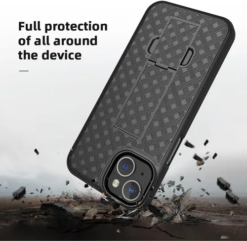 Vista 6 de Compatible con Apple iPhone 15, iPhone 15 Pro, iPhone 15 Plus, iPhone 15 Pro Max Funda de teléfono con protector de pantalla, cinturón y funda